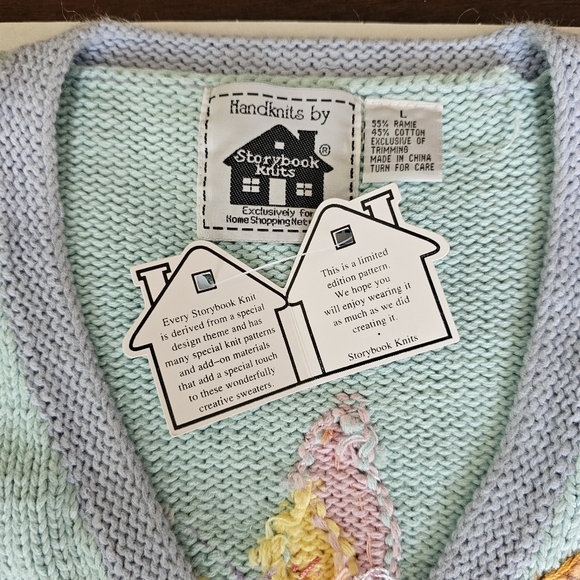 Vtg Storybook Knits Butterfly & Floral Cardigan Sweater L Cottagecore Fairy 90s - Picture 6 of 12